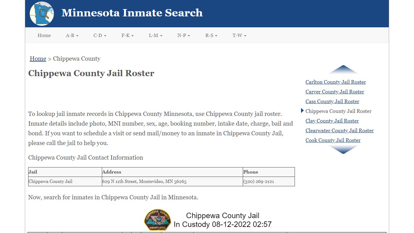 Chippewa County Jail Roster - Minnesota Inmate Search